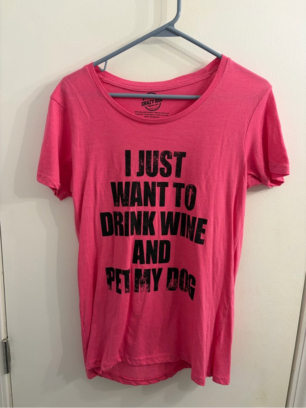 Pink 'I Just Want to Drink Wine and Pet My Dog' Graphic Tee